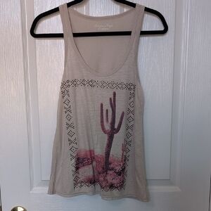 American Eagle Outfitters Beige Tank Top with Pink Cactus Design
